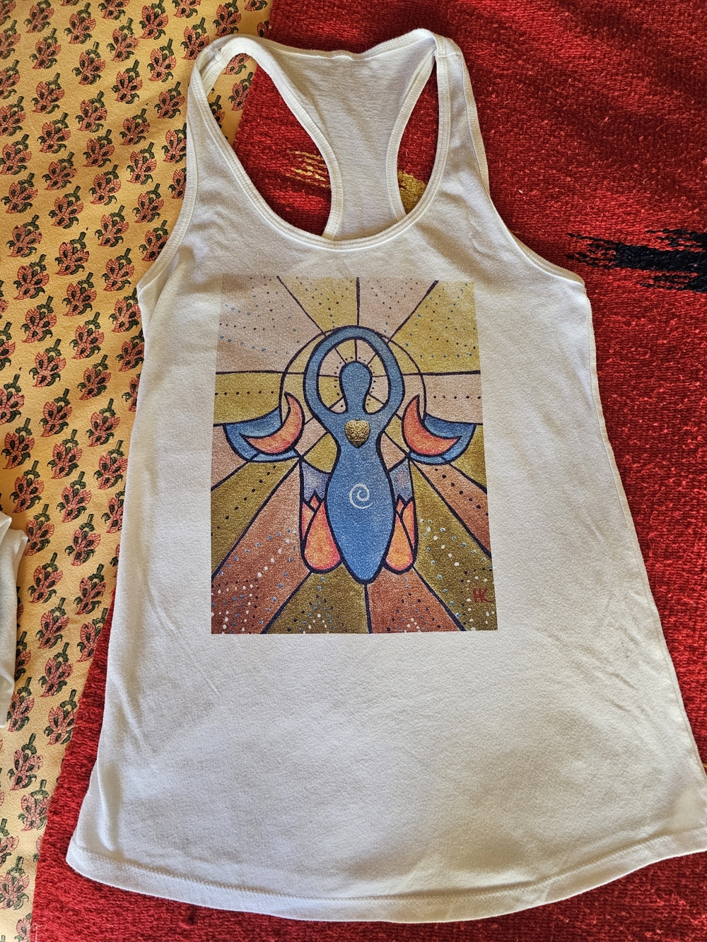 White Cotton Racerback Moon Goddess Hamsa Tank Top S